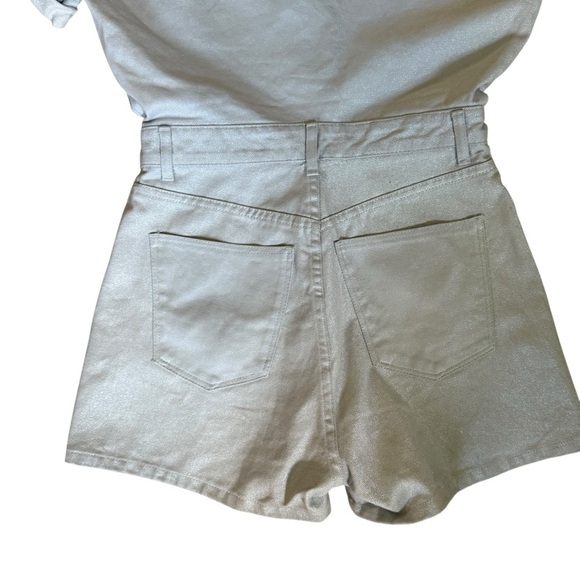 Zara Womens Light Blue Jean  Metallic Shimmer Button Front Romper Size S - Picture 10 of 14